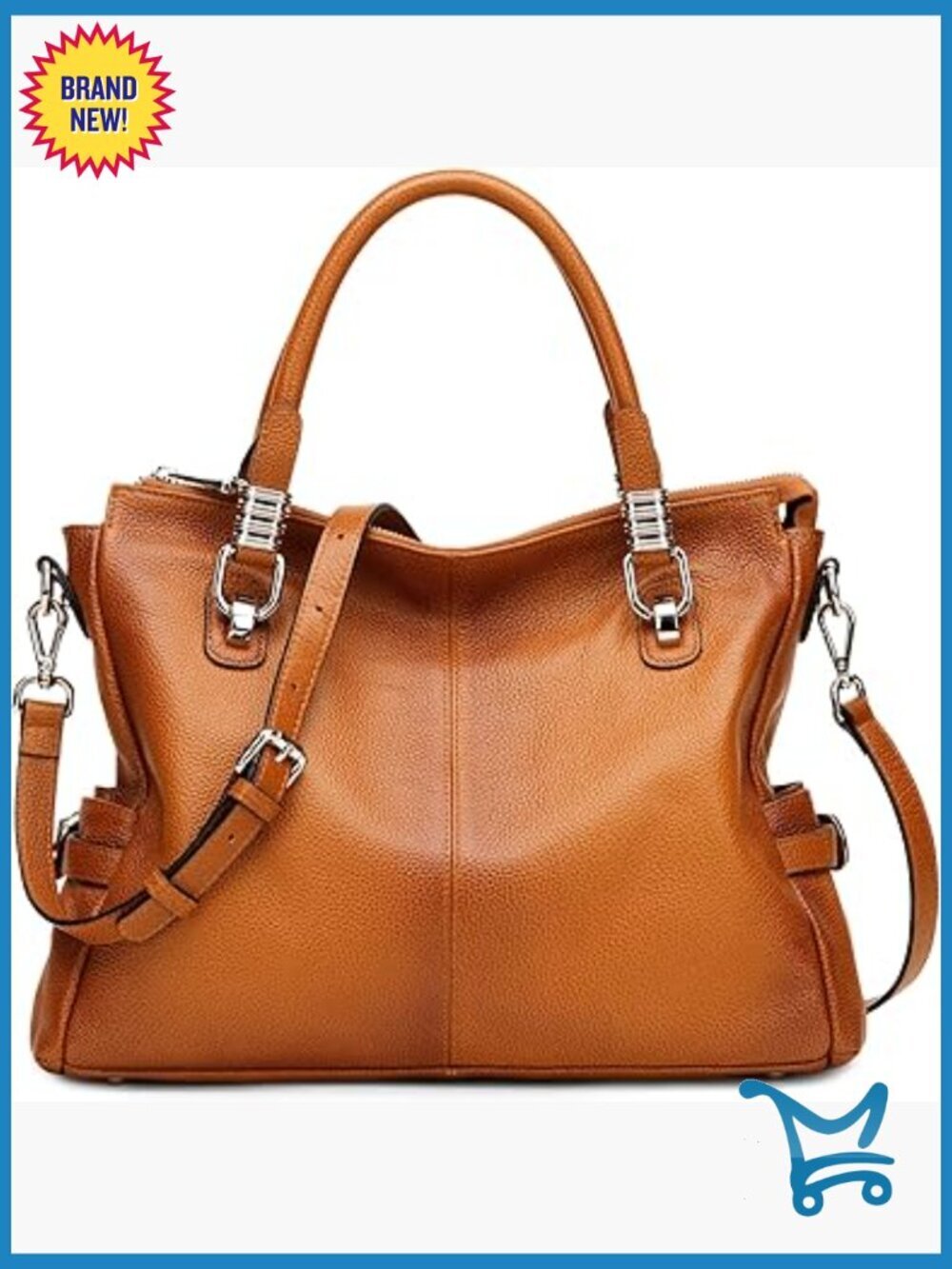 Large Genuine Leather Satchel Tote with Adjustable Crossbody Strap